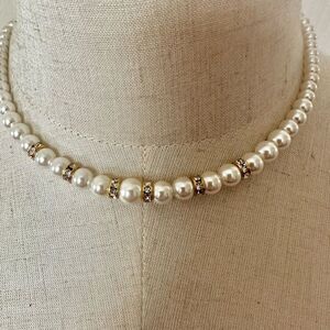 Faux pearl rhinestone  choker necklace